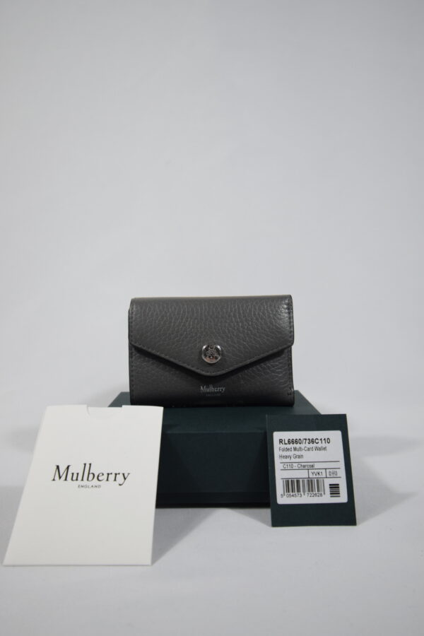 Mulberry Folded Multi-Card Heavy Grain Leather Wallet Charcoal - Cheeks Consignment - Second hand Designer Bags
